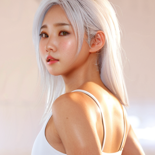asian girl white hair sports showing back looking backwards